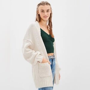Aerie Oversized Chunky Knit Wool Blend Cardigan - Cream Ivory XXS